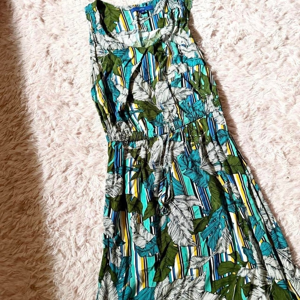 Colorful Tropical Botanical Resort Cruise Vacation Plant Mom Maxi Dress Womens M